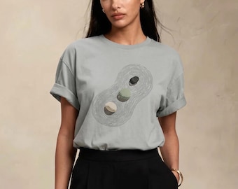 Organic Cotton Japandi Zen Garden T-Shirt, Three Sacred Stones Art Tee, Meditation Graphic Shirt