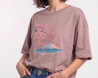 Organic Cotton Hokusai Mt Fuji Cherry Blossom Shirt | Japanese Art Graphic Tee