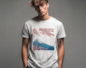 Organic Cotton Hokusai Mt. Fuji Cherry Blossom Shirt | Japanese Art Tee