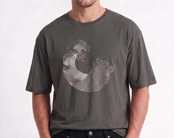 Organic Cotton Japanese Wave T-Shirt, Hokusai Ukiyo-e Art Tee