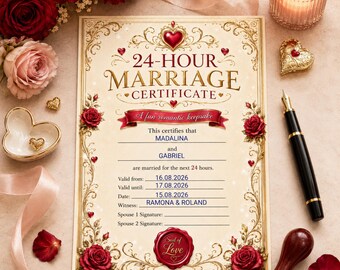 24-Hour Marriage Certificate | Funny Romantic Gift