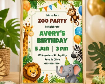 Zoo Birthday Invitation | Editable Digital Download