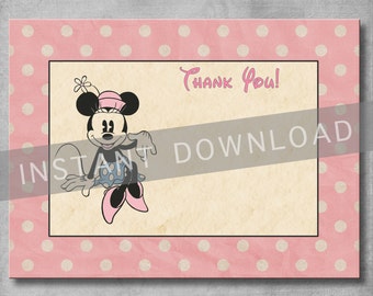 Vintage Minnie Mouse Thank You Card  - Birthday - Classic Minnie Mouse - Polka Dot - Printable - Digital - DIY - INSTANT DOWNLOAD