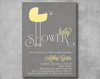 Baby Buggy Baby Shower Invitation - 5x7 invite - Baby Carriage - Gender Neutral - Template Printable - DIY - Customizable - yellow and gray