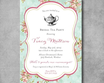 5x7 Printable Bridal Shower Tea Party Invitation - Tea Party Invite - Vintage - Shabby Chic - Customizable - Printable Digital Template DIY