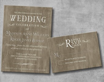 Rustic Elegant Wedding Invitation with matching Response Card - DIY - Printable - CUSTOMIZABLE