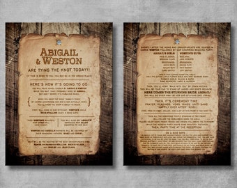 Rustic Wedding Program - Fun Wording - Customizable - DIY - Printable - 6" x 8" - Western