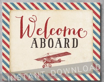 Welcome Aboard Sign - 8x10 inches - Vintage Airplane Baby Shower - Birthday - Baby Boy - Decoration - Digital - Printable - INSTANT DOWNLOAD