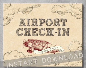 Airport Check-in Sign - 8x10 inches - Vintage Airplane Birthday Party - Baby Shower - Decoration - Digital - Printable - INSTANT DOWNLOAD