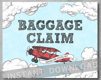 Baggage Claim Sign - 8x10 inches- Vintage Airplane Baby Shower - Birthday - Red & Blue - Favor Sign - Digital - Printable - INSTANT DOWNLOAD