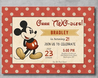 Vintage Mickey Mouse Birthday Invitation - Boy - Mickey Mouse Themed Party - 2nd Second Birthday - Customizable - Digital - Printable - DIY