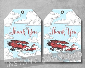 Vintage Airplane Favor Tags - Airplane Baby Shower - Red and Blue - Thank You Tags - Gift Tag - DIY - Digital Printable - INSTANT DOWNOAD