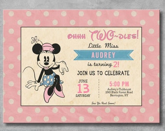 Vintage Minnie Mouse Birthday Invitation - Girl - Pink - Minnie Mouse Themed Party - 2nd Second Birthday - Customizable - Printable - DIY
