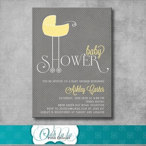 Baby Buggy Baby Shower Invitation - 5x7 invite - Baby Carriage - Gender Neutral - Template Printable - DIY - Customizable - yellow and gray