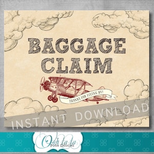 Baggage Claim Sign - 8x10 inches - Vintage Airplane Birthday - Baby Shower - Baby Boy - Favor Sign - Digital - Printable - INSTANT DOWNLOAD