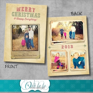 Tarjeta de fotos vintage de vacaciones - tarjetas de Navidad de doble cara - 5x7