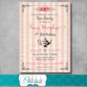 Invito per la festa del tè di compleanno della ragazza - Tea Party vintage - Tè di compleanno - Rosa - Shabby Chic - QUALSIASI ETÀ - Stampabile - Personalizzabile - Fai da te