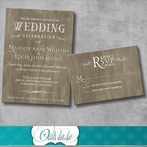 Invitation de mariage rustique et élégante avec carte de réponse assortie - DIY - Imprimable - PERSONNALISABLE