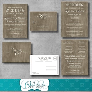 Rustikale elegante Hochzeitseinladung, Antwortkarte, Hochzeits-Programm, Dankeskarte - DIY - druckbar - INDIVIDUALISIERBAR - Digital