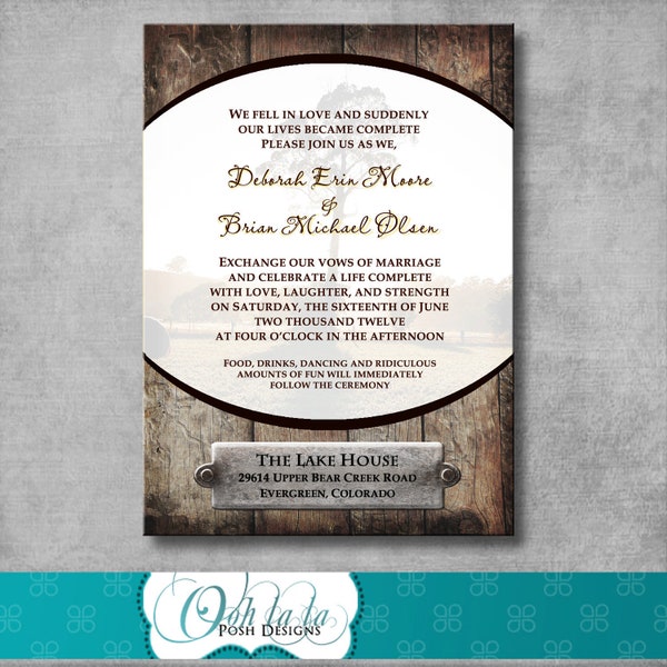 Printable Rustic Wedding Invitation - DIY - CUSTOMIZABLE -  Digital