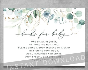 Book Request Card - Books for Baby - Build a Library - Eucalyptus Baby Shower Tea Party -  - DIY Printable Template - INSTANT DOWNLOAD