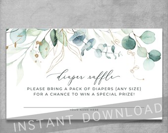 Eucalyptus Diaper Raffle Ticket Insert - Eucalyptus Baby Shower Tea Party - Gender Neutral - DIY Printable Template - INSTANT DOWNLOAD