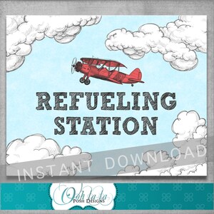 Placa de estação de reabastecimento - 8 x 10 polegadas - Aniversário de avião vintage - Chá de bebê - Placa de comida ou bebida - Digital - Para impressão - DOWNLOAD INSTANTÂNEO