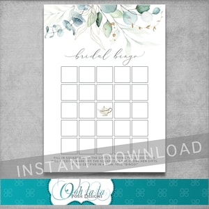 Juego de cartas de bingo nupcial - 5x7 pulgadas - Ducha nupcial - Tarjeta de bingo Tea Party - Acuarela Floral - DIY digital - Imprimible - DESCARGA INSTANTE
