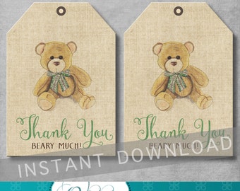 Vintage Teddy Bear Favor Tags - Teddy Bear Party - Baby Shower - Thank You Tags - Gift Tag - Gender Neutral - Printable - INSTANT DOWNOAD