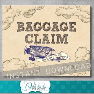 Baggage Claim Sign - 8x10 inches - Vintage Airplane Baby Shower - Birthday - Baby Boy - Favor Sign - Digital - Printable - INSTANT DOWNLOAD