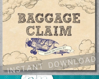 Baggage Claim Sign - 8x10 inches - Vintage Airplane Birthday - Baby Shower - Baby Boy - Favor Sign - Digital - Printable - INSTANT DOWNLOAD