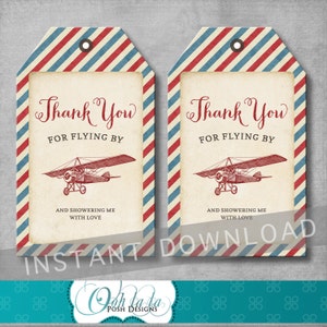 Vintage Airplane Favor Tags - Baby Shower Thank You Tags - Gift Tags - Baby Boy - Red and Blue - Printable -Digital - DIY - INSTANT DOWNLOAD