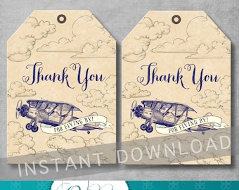 Vintage Airplane Favor Tags - Airplane Baby Shower - Vintage Baby Shower - Thank You Tags - Gift Tag - Digital Printable - INSTANT DOWNOAD