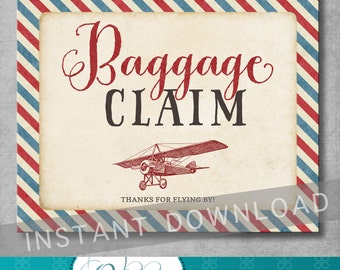 Baggage Claim Sign - 8x10 inches - Vintage Airplane Baby Shower - Birthday - Baby Boy - Favor Sign - Digital - Printable - INSTANT DOWNLOAD