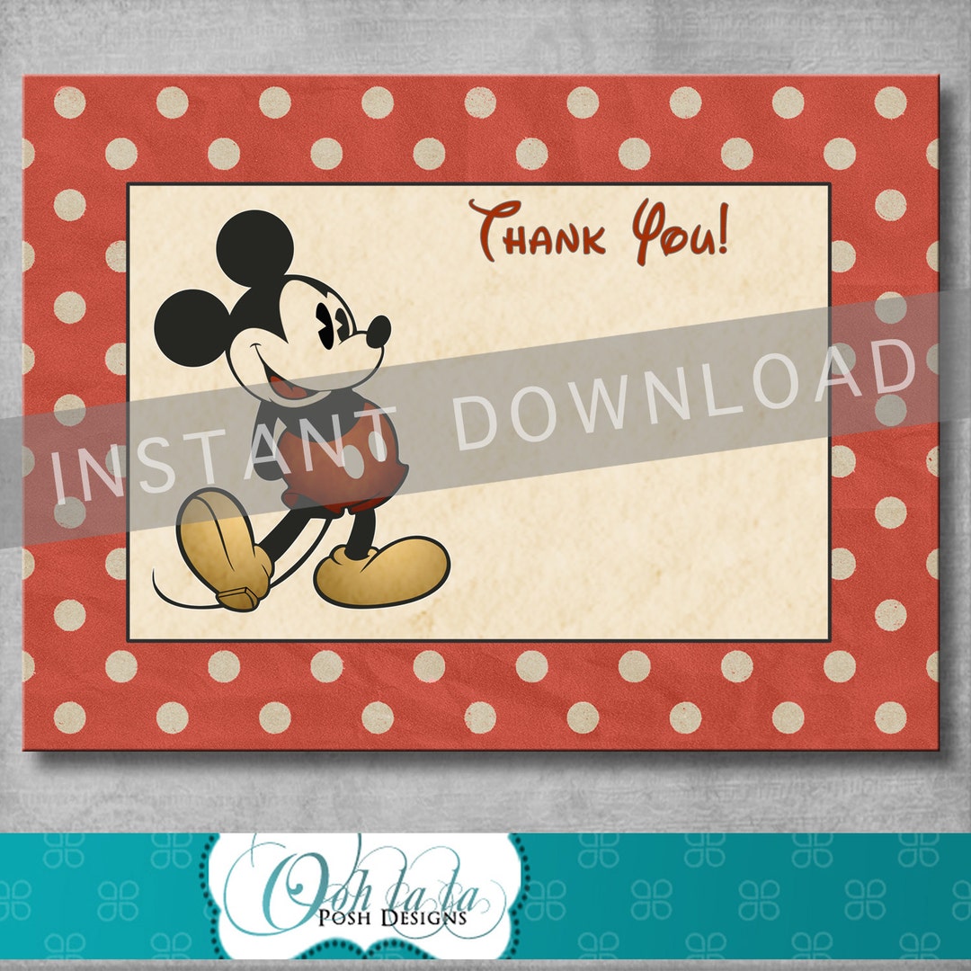 Vintage Mickey Mouse Thank You Card - Birthday - Classic Mickey Mouse ...