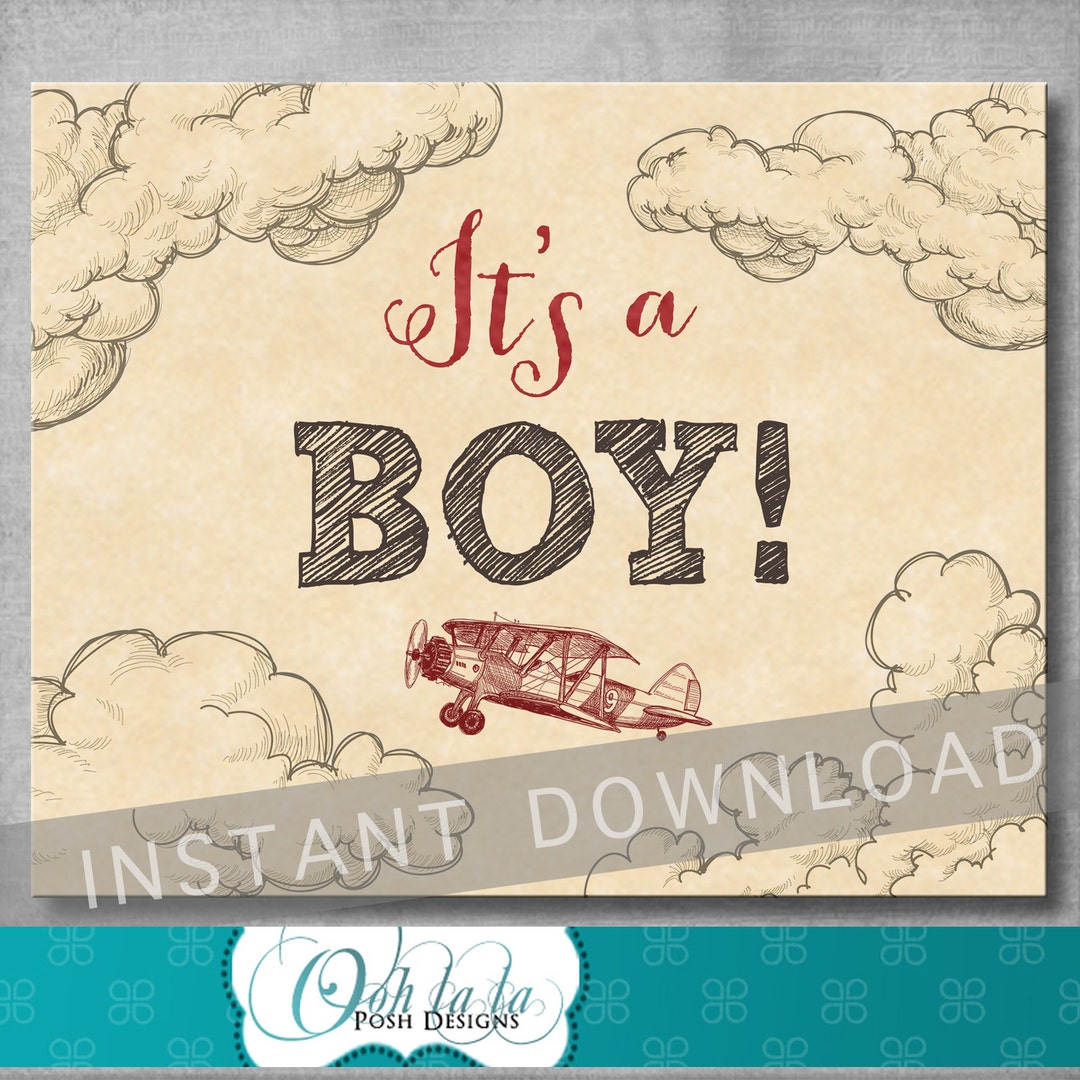 It's a Boy Sign - 8x10 Inches - Gender Reveal Sign - Vintage Airplane ...