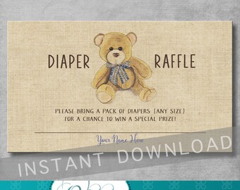 Vintage Teddy Bear Baby Shower - Diaper Raffle Ticket Insert - DIY Printable - Teddy Bear Theme - Invitation Insert - INSTANT DOWNLOAD