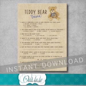 Teddy Bear Trivia Game - Baby Shower Game - Vintage Inspired - Baby Boy Blue - Brown - Burlap - Digital - Imprimible - DESCARGA INSTANTÁNEA