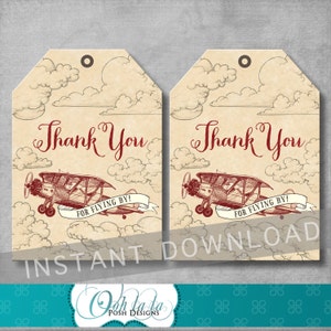 Vintage Airplane Favor Tags - Airplane Birthday Party - Vintage Birthday - Thank You Tags - Gift Tag - Digital Printable - INSTANT DOWNOAD