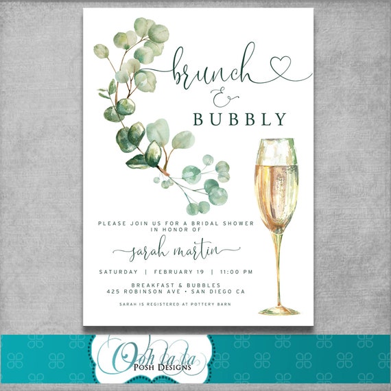 Bridal Brunch Invitation  Brunch & Bubbly Bridal Shower