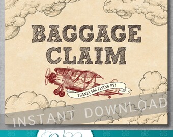 Baggage Claim Sign - 8x10 inches- Vintage Airplane Baby Shower - Birthday - Baby Boy - Favor Sign - Digital - Printable - INSTANT DOWNLOAD