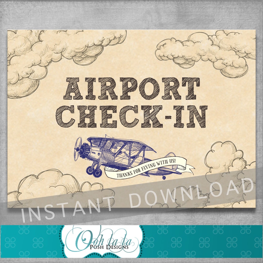 Airport Check-in Sign - 5x7 Inches - Vintage Airplane Birthday Party ...