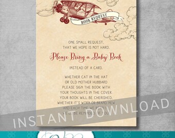 Vintage Airplane Book Request Card - Retro - Baby Shower - Vintage Toy - Build a Library - Bring a Book - Book Insert - INSTANT DOWNLOAD