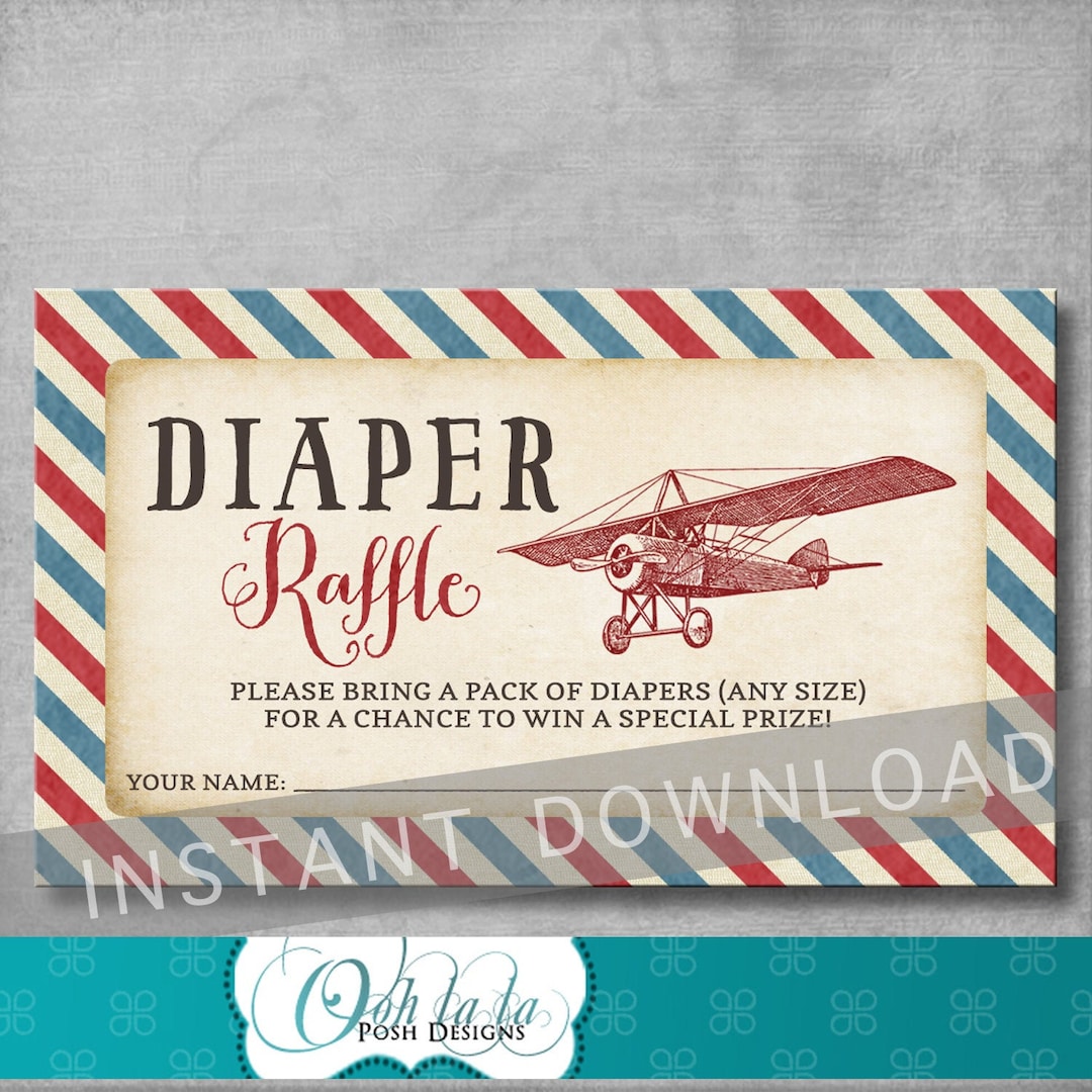 Vintage Airplane Baby Shower - Diaper Raffle Ticket - DIY Printable ...