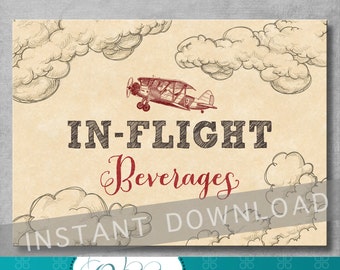 In Flight Beverages Sign - 5x7 inches - Vintage Airplane Birthday - Baby Shower - Drink Sign - Boy - Digital - Printable - INSTANT DOWNLOAD