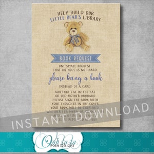 vintage Teddy Bear Book Request Card - Baby Shower - Build a Library - Book Insert Card - Burlap - DIY Printable - INSTANT DOWNLOAD