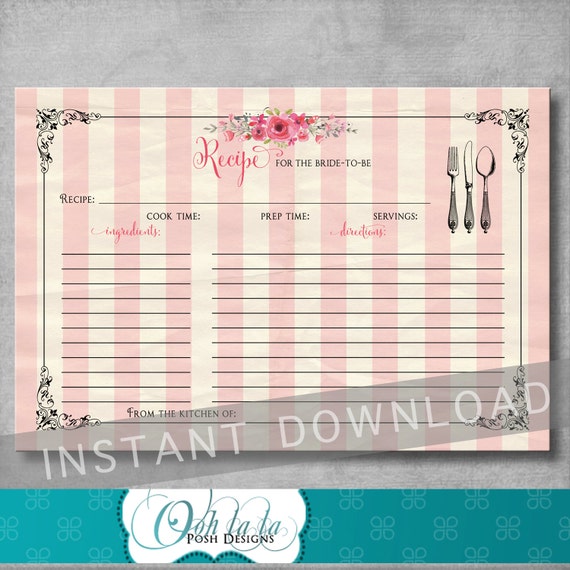 printable recipe card bridal tea recipe card stock the kitchen bridal shower recipe card digital vintage instant download recipe card stock