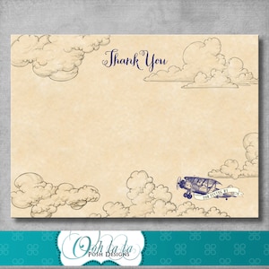 Vintage Flugzeug Dankeskarte - Geburtstag - Baby Shower - 4 x 5,5 - Retro - Baby Boy - Printable - DIY - Digital - INSTANT DOWNLOAD