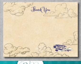 Vintage Airplane Thank You Card - Birthday - Baby Shower - 4 x 5.5 - Retro - Baby Boy - Printable - DIY - Digital - INSTANT DOWNLOAD