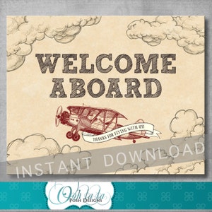 Welcome Sign - 8x10 inches - Vintage Airplane Birthday Party - Baby Shower - Boy - Decoration - Digital - DIY - Printable - INSTANT DOWNLOAD